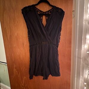 Black Lace Detail Open-Back Romper